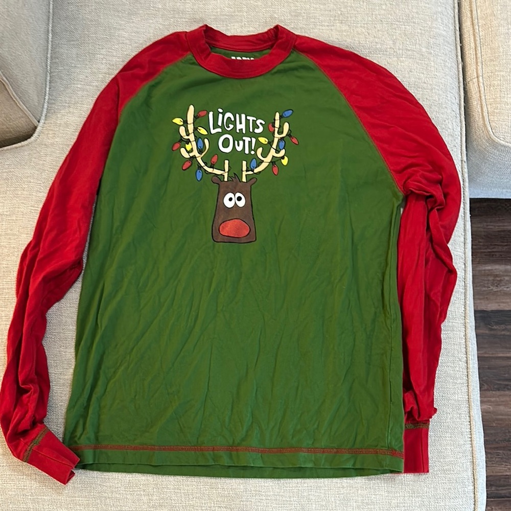 Festive Red and Green Reindeer Pajamas set